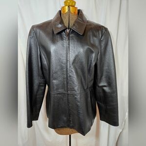 Worthington Vintage Leather Short Trench Coat Black Womens XL